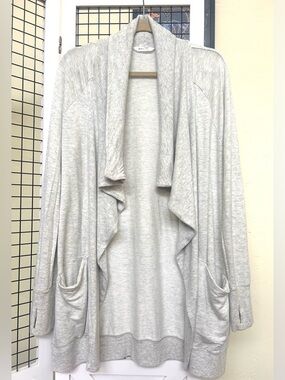 Athleta Light Heather Gray Draped Open-Front Cardigan